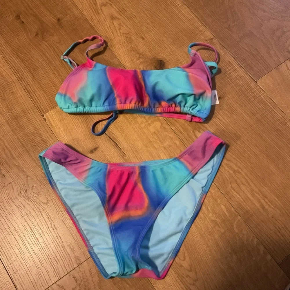 Wild Fable Blue Pink Bikini Top Bottom Colorblock Swim Women - Picture 2 of 6